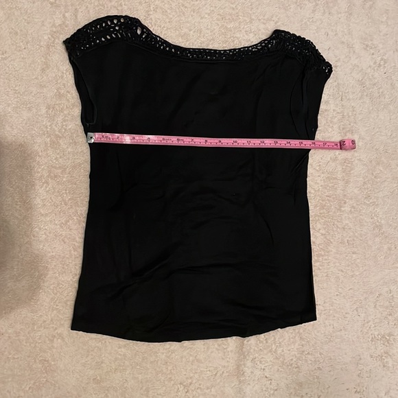 Black Lace-Trim Boat-Neck Top - Picture 2 of 3